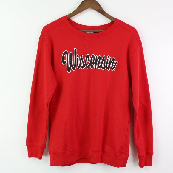Wisconsin Script‎ Graphic Crewneck Sweatshirt Red Size S - Picture 1 of 5